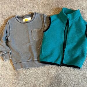 Baby Boden Gray Sweatshirt and Hanna Andersson Teal Vest Bundle